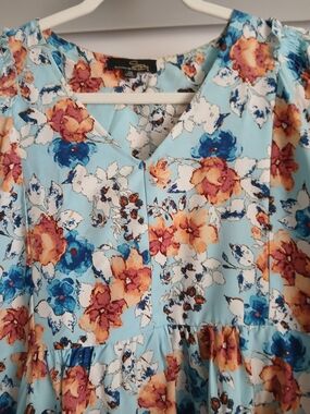 Suzanne Betro Light Blue Floral Midi Dress